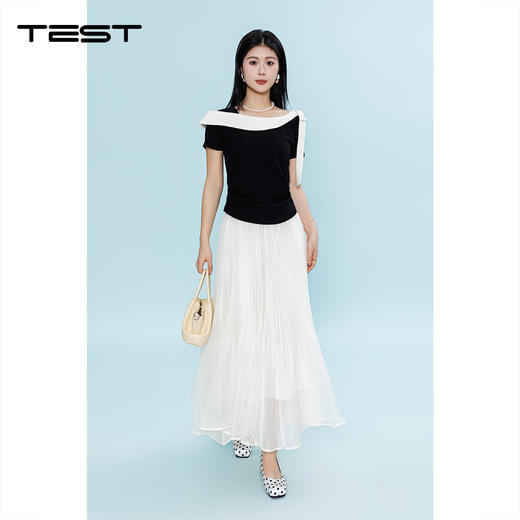 夏上新高腰遮胯显瘦飘逸大摆百搭百褶纱裙3262022 商品图1