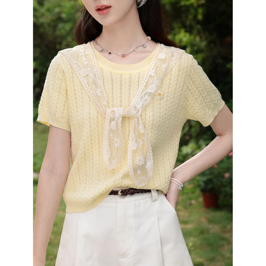 鹿向南【0420/20:00新品前1小时5折限量100件】黄色短袖针织衫女 商品图2
