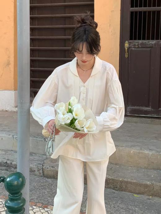 浮生八记/26A017/全棉轻薄青果鸡心领抽皱设计灯笼袖衬衫 商品图2