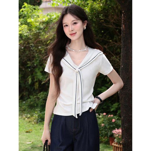 鹿向南【0420/20:00新品前1小时7折限量100件】简约百搭白色T恤女 商品图0