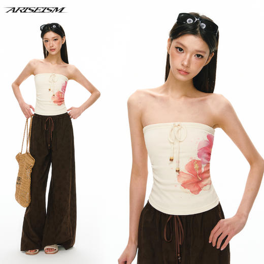 Ariseism 美式复古花朵印花抹胸女夏季新款修身外穿上衣 商品图4