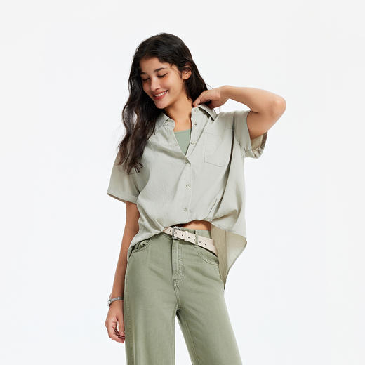 [商场同款]森马短袖衬衫女短背心oversize衬衣2025夏季新款两件套 商品图2