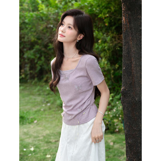 鹿向南【0420/20:00新品前1小时7折限量100件】灰紫色T恤 商品图1