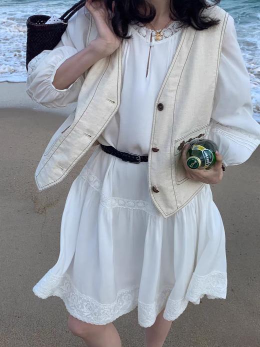 浮生八记/26A020/复古波嬉风花边镂空刺绣大裙摆连衣裙 商品图3