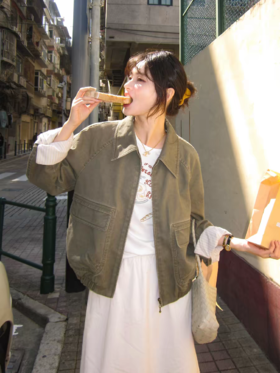 浮生八记/26A006/复古全棉工装飞行员两色夹克外套