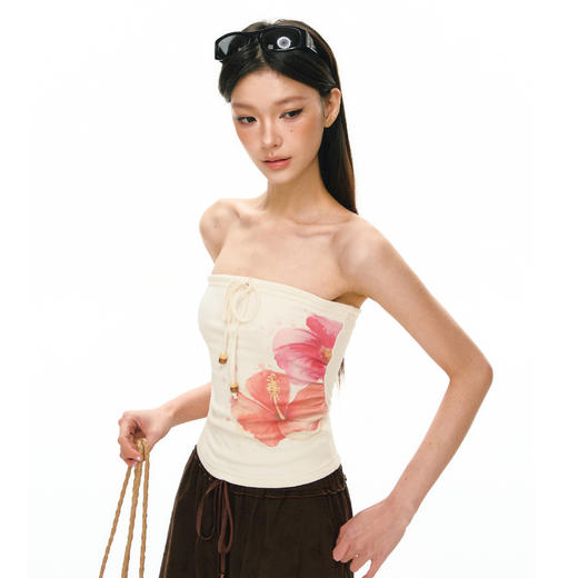 Ariseism 美式复古花朵印花抹胸女夏季新款修身外穿上衣 商品图1