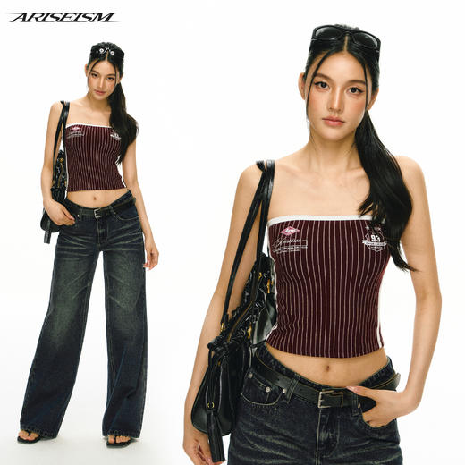 Ariseism 美式复古辣妹撞色竖条纹抹胸女夏季新款外穿上衣 商品图4