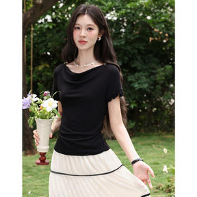 鹿向南【0420/20:00新品前1小时7折限量100件】设计感收腰黑色T恤