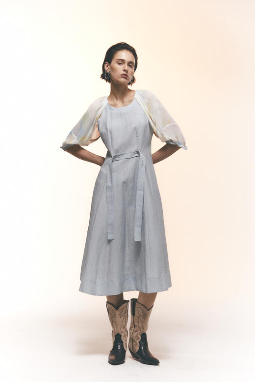 麻质拼接"幻彩花"连衣裙 商品图3