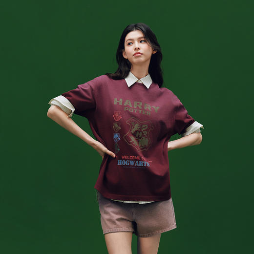 森马哈利波特联名短袖T恤女夏季中长款纯棉oversize做旧渐变上衣 商品图2