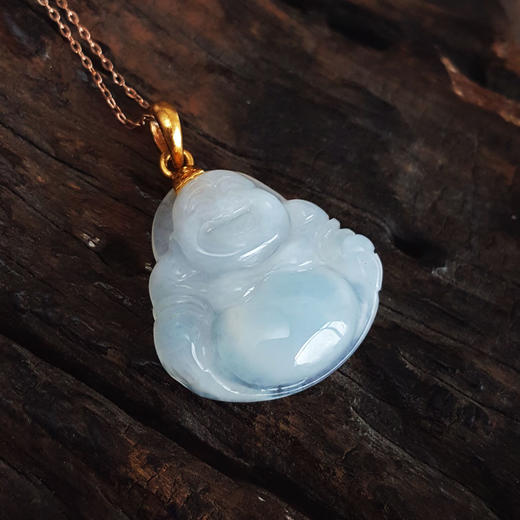 【天然正品】A货翡翠周大福足金镶天然细腻糯冰种佛公造型翡翠吊坠项链30.6*22.8*6.1MM（皆取最大值）260326NJS17 商品图3