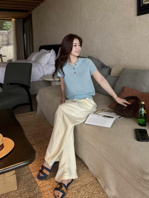 isabelle marran高智感老钱风翻领亚麻POLO衫JS3699002 商品图4