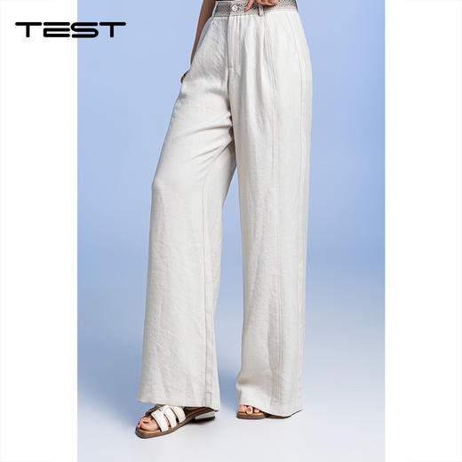 夏上新透气宽松慵懒文艺风高腰垂感阔腿裤3262033 商品图0