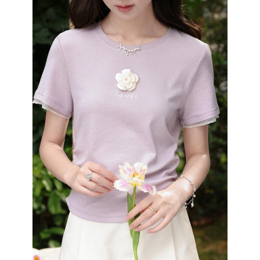 鹿向南【0420/20:00新品前1小时7折限量100件】浅紫色T恤 商品图3