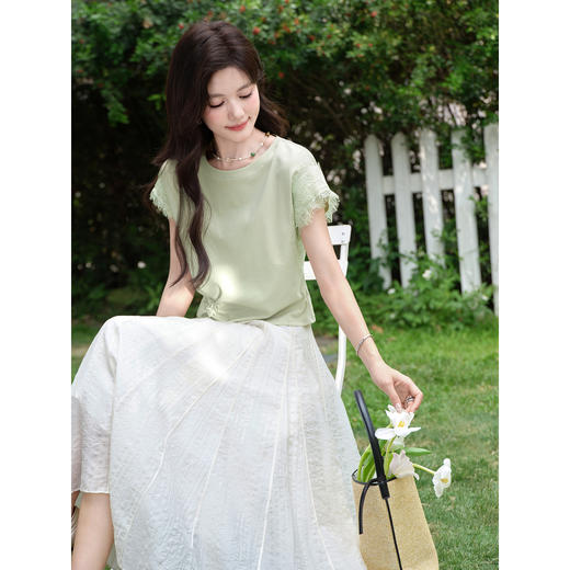 鹿向南【0420/20:00新品前1小时7折限量100件】设计感圆领绿色T恤 商品图4