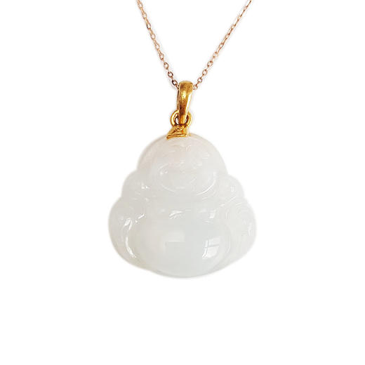 【天然正品】A货翡翠周大福足金镶天然细腻糯冰种佛公造型翡翠吊坠项链30.6*22.8*6.1MM（皆取最大值）260326NJS17 商品图0