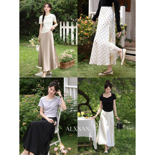 鹿向南「月光竹笺」高级感香槟色半身裙女夏新款开叉蕾丝显瘦长裙 商品图4