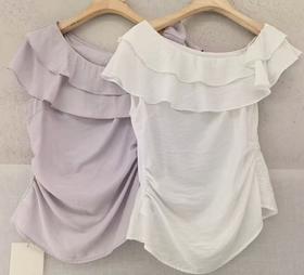 【门店同款】ENJOY夏季荷叶领斜肩上衣 171546307