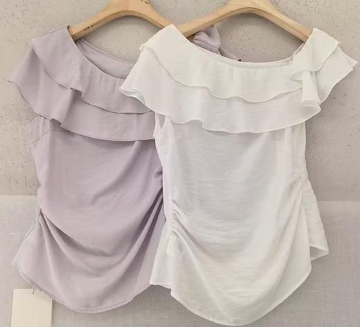 【门店同款】ENJOY夏季荷叶领斜肩上衣 171546307 商品图0