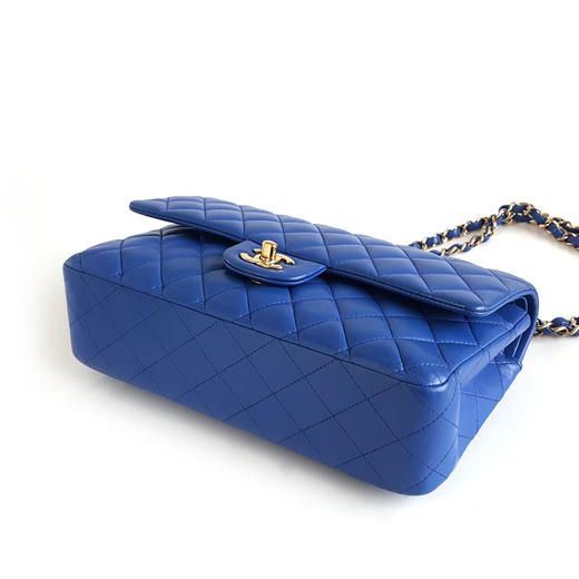 【95新】CHANEL香奈儿CF系列A01112 Y04059 NC023中号蓝色金扣羊皮CF链条包单肩包女士140426NJT22 商品图6