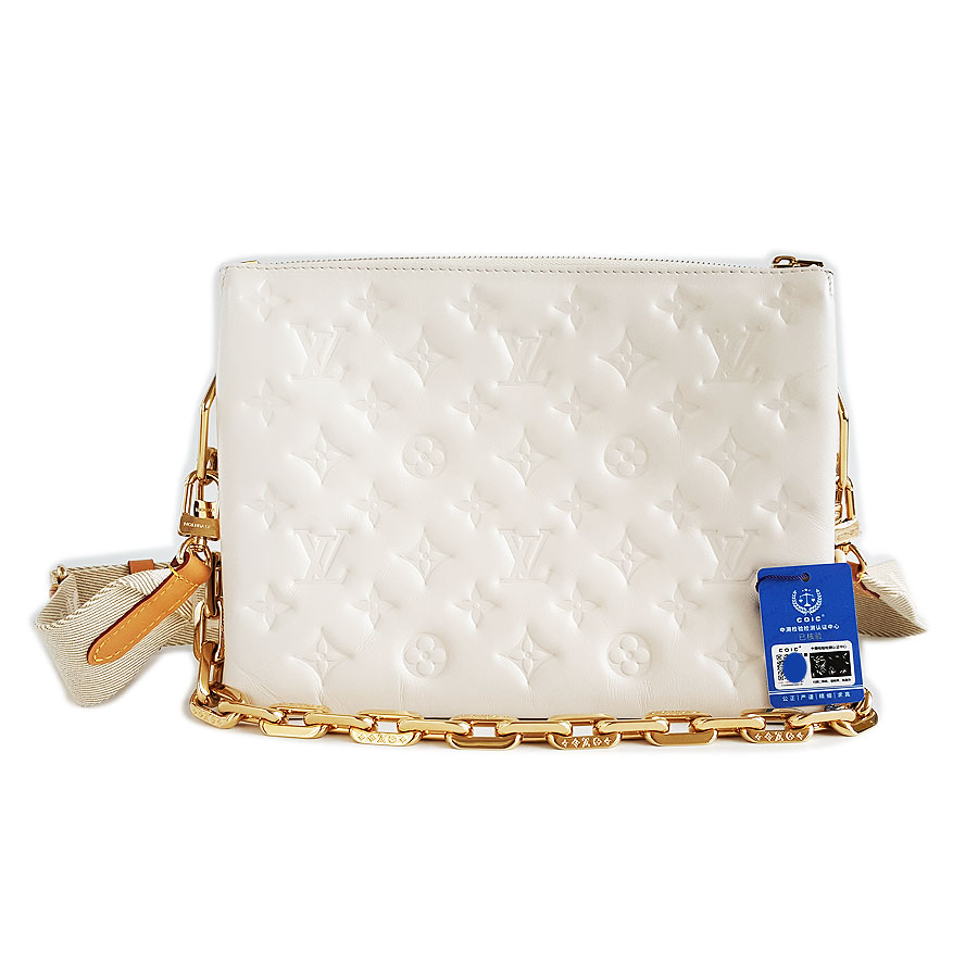 【95新】LV路易威登M21262小号白色压纹COUSSIN单肩斜挎包女士140426AK09