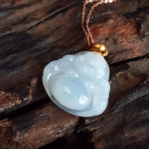 【天然正品】A货翡翠周大福足金镶天然细腻糯冰种佛公造型翡翠吊坠项链30.6*22.8*6.1MM（皆取最大值）260326NJS17 商品图4