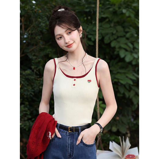 鹿向南「浅漾微甜」杏色背心女夏季新款简约百搭叠穿轻薄无袖吊带 商品图0