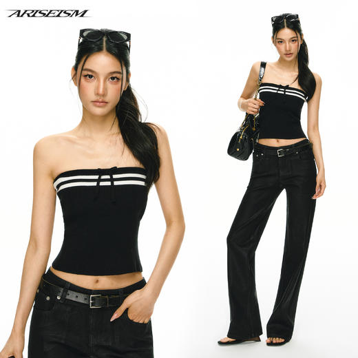 Ariseism 美式复古撞色条纹毛衣抹胸女夏季新款外穿上衣 商品图4