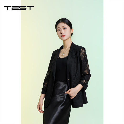 夏上新透气气质通勤黑色蕾丝镂空西装2262014 商品图0