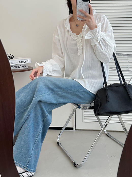 isabelle marran法式浪漫花边领提花肌理全棉衬衫JS3693452 商品图3