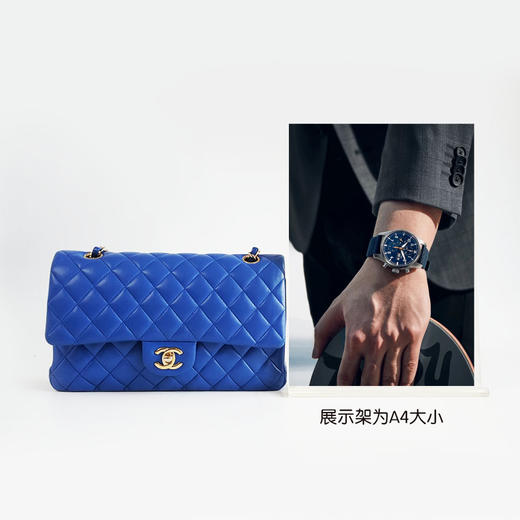【95新】CHANEL香奈儿CF系列A01112 Y04059 NC023中号蓝色金扣羊皮CF链条包单肩包女士140426NJT22 商品图9
