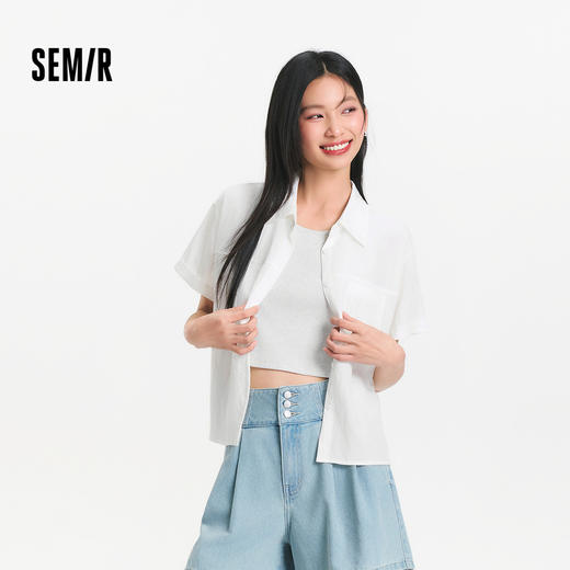 [商场同款]森马短袖衬衫女短背心oversize衬衣2025夏季新款两件套 商品图1