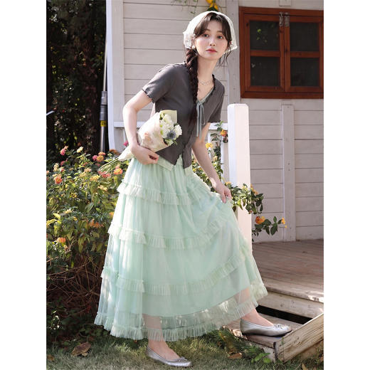 鹿向南【0420/20:00新品前1小时5折限量100件】仙女风绿色半身裙 商品图3