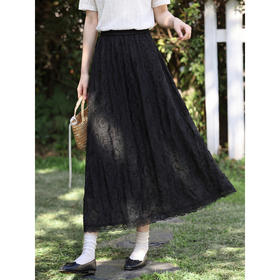 鹿向南「莫奈花园」法式轻熟风黑色半身裙女夏显瘦气质A字中长裙