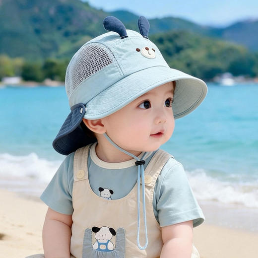 【轻薄透气不闷热、优质面料安全舒适】宝宝防晒帽春夏季婴幼儿遮阳渔夫帽大帽檐薄款可拆卸男女童太阳帽.TA 商品图1