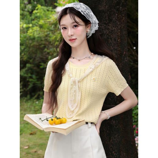 鹿向南【0420/20:00新品前1小时5折限量100件】黄色短袖针织衫女 商品图0