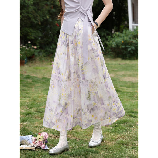 鹿向南【0420/20:00新品前1小时7折限量100件】温柔风紫色半身裙 商品图0