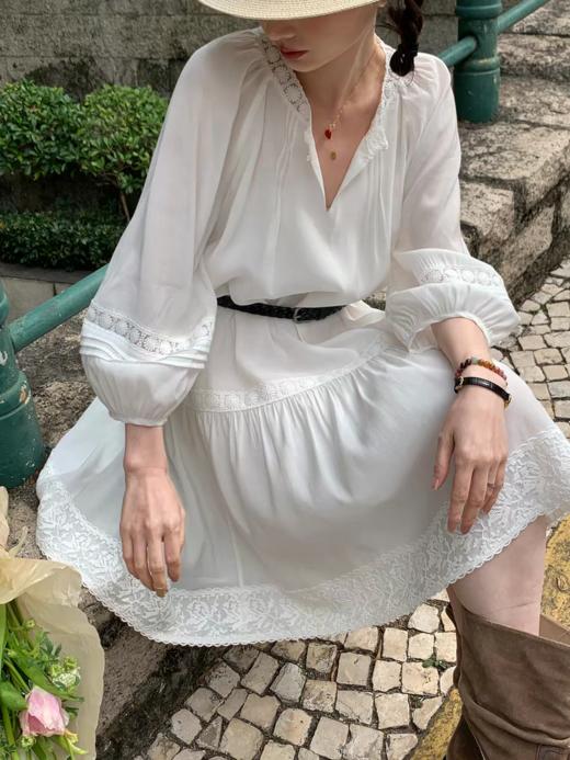 浮生八记/26A020/复古波嬉风花边镂空刺绣大裙摆连衣裙 商品图0