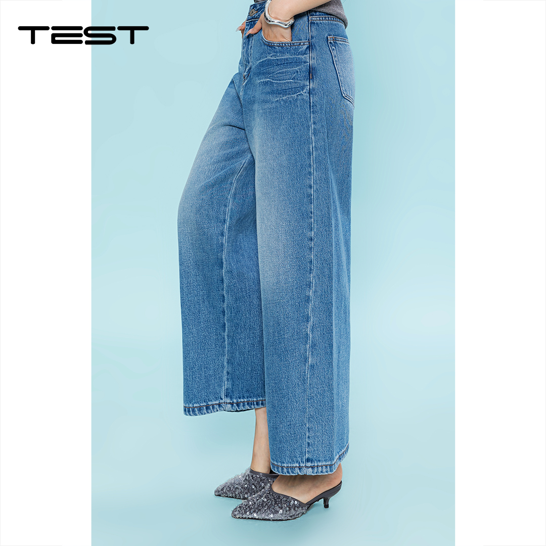 夏上新韩系慵懒高腰阔腿复古做旧宽松直筒九分牛仔裤3262016