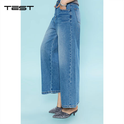 夏上新韩系慵懒高腰阔腿复古做旧宽松直筒九分牛仔裤3262016 商品图0