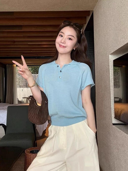 isabelle marran高智感老钱风翻领亚麻POLO衫JS3699002 商品图1