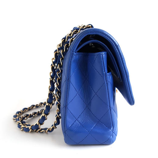 【95新】CHANEL香奈儿CF系列A01112 Y04059 NC023中号蓝色金扣羊皮CF链条包单肩包女士140426NJT22 商品图2