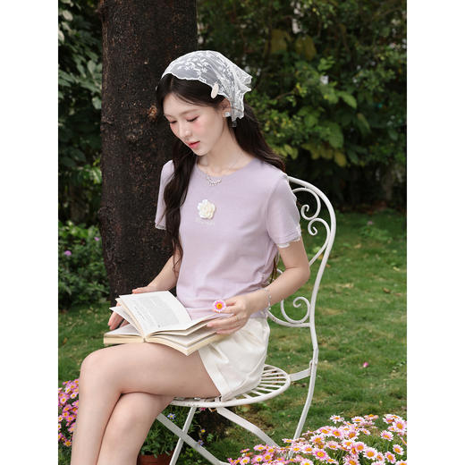 鹿向南【0420/20:00新品前1小时7折限量100件】浅紫色T恤 商品图4