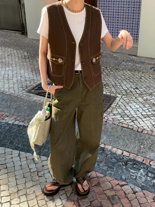 浮生八记/26A023/26A029/复古工装不规则分割两穿长裤A字双层裙裤 商品图2