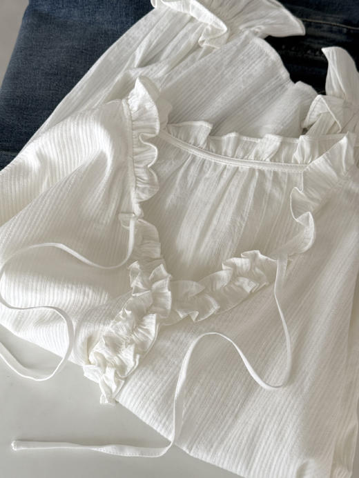 isabelle marran法式浪漫花边领提花肌理全棉衬衫JS3693452 商品图5