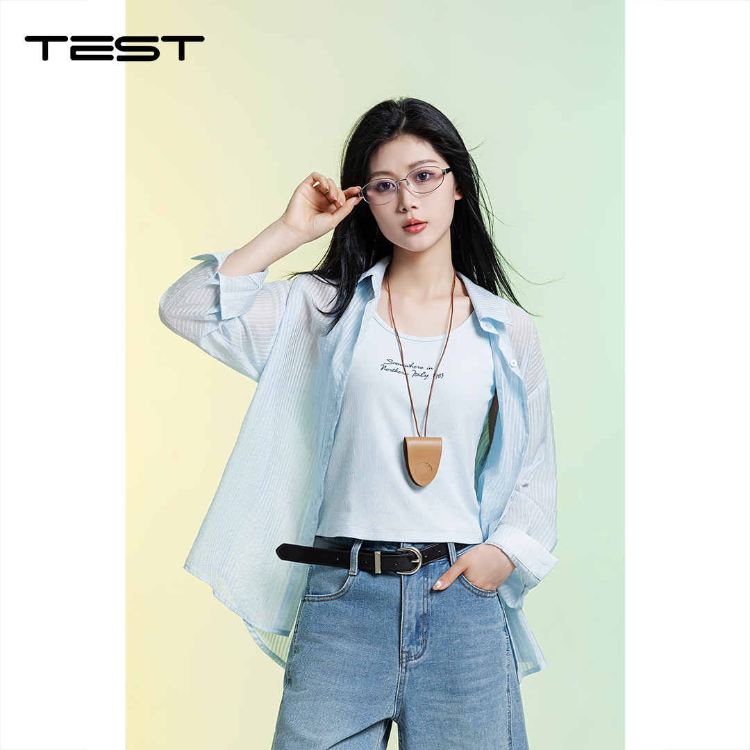 夏上新清爽防晒衬衫显瘦百搭吊带背心两件套1262063