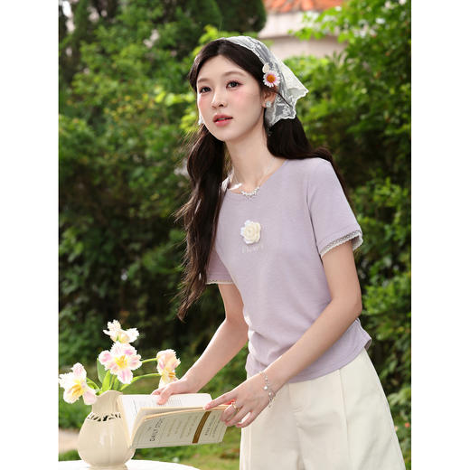 鹿向南【0420/20:00新品前1小时7折限量100件】浅紫色T恤 商品图2