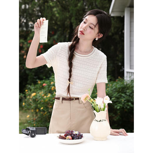 鹿向南【0420/20:00新品前1小时7折限量100件】杏色T恤 商品图3