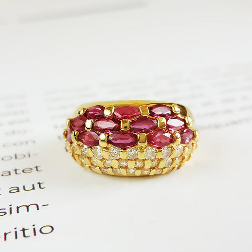 【天然正品】AU750黄金镶钻群镶天然宫廷风设计师款宽版1.21克拉红宝石戒指13.5号（戒圈可改）190326NJM27 商品图3