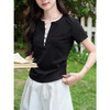 鹿向南「黑调曳风」简约设计感亨利领短袖T恤女夏季显瘦黑色上衣 商品缩略图1